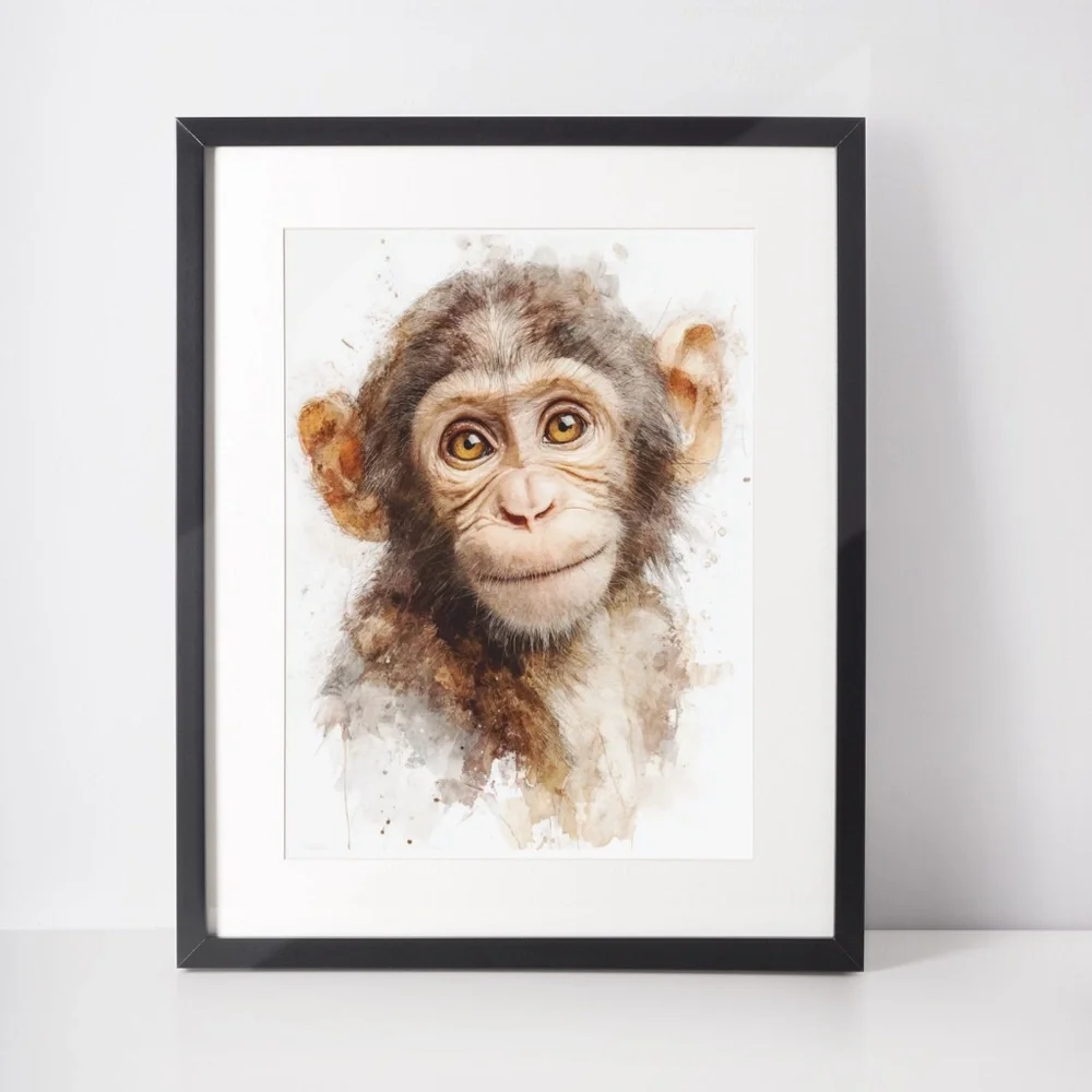 Watercolor Monkey Portrait Wall Art Print Unframed - Playful Jungle Charm - Picture 2 of 6